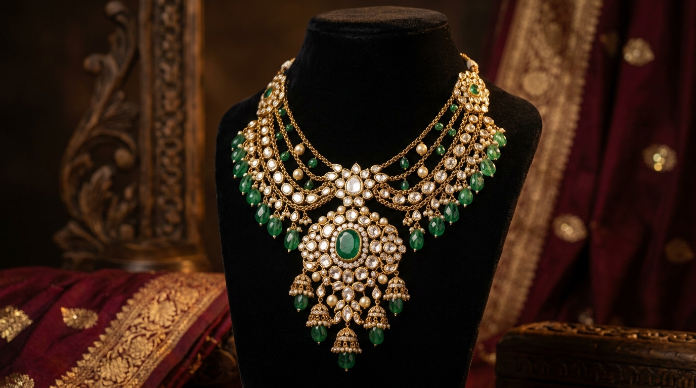 Exquisite 22K Gold and Emerald Bridal Necklace by Anupama Jewellers Howrah
